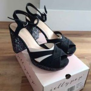 Jellypop Elenore 3 high heels black with multi-colored glitter size 7.5 like new